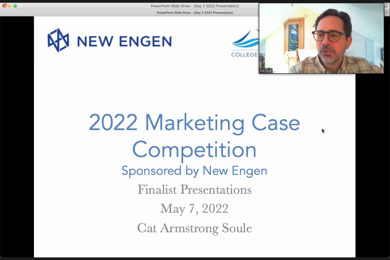 screenshot of Dr. Ed Love at the 2022 Case Competition with title slide for event