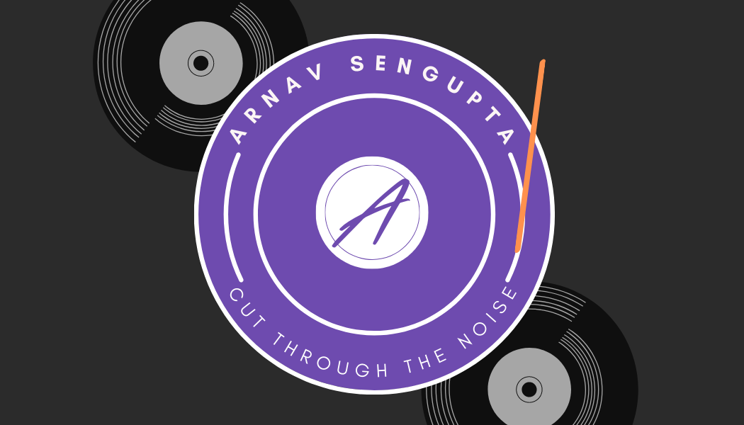 Arnav’s final logo, a purple circular with his name and tagline (cut through noise) inscribed