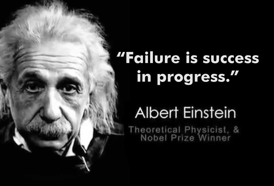  Image depicts Albert Einstein and a quote from him about failure and success