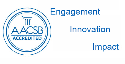 AACSB Accredited logo with text, "Engagement Innovation Impact"