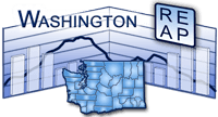 Washington REAP logo, with chart in the background of an outline of the state of Washington and it's counties