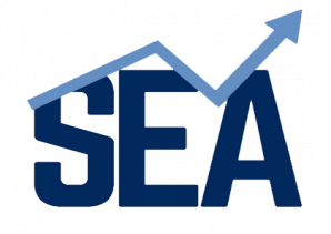 SEA logo, with an arrow trending up